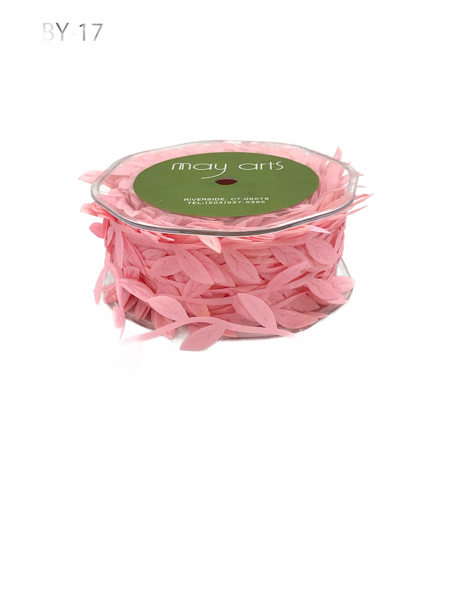 3/4 Inch Classic Leaves Pink Ribbon With Sealed Cut Edge