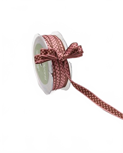 3/8 Inch Reversible Dots Brown/Pink Ribbon With Woven Edge