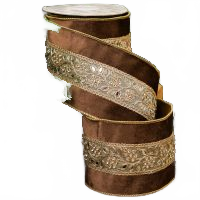4" X 5YD Brown Velvet Ribbon With Gold Center