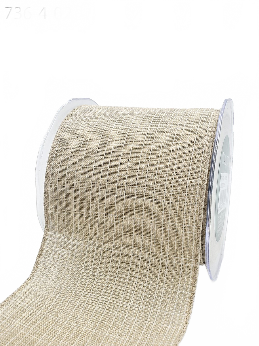 4 Inch Faux Natural Linen Woven Wired Edge Ribbon