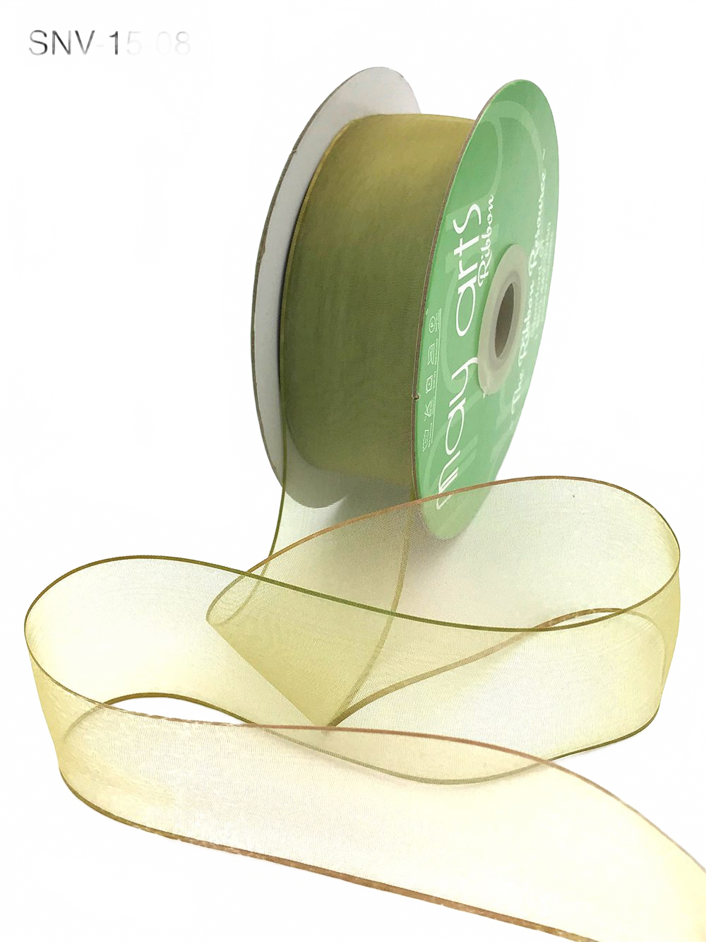 1.5 Inch Soft Variegated (Multi-Color) Moss/Taupe Sheer Ribbon With Thin Solid Edge