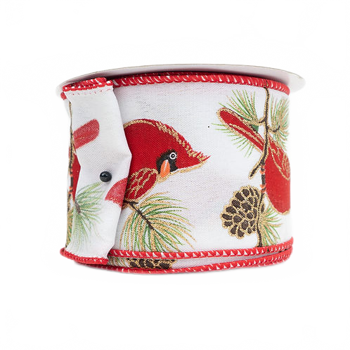 Ribbon 2.5" Red Cardinal On Branch's White