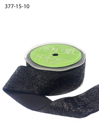 1.5 Inch Woven Metallic Black Velvet Ribbon With Woven Edge