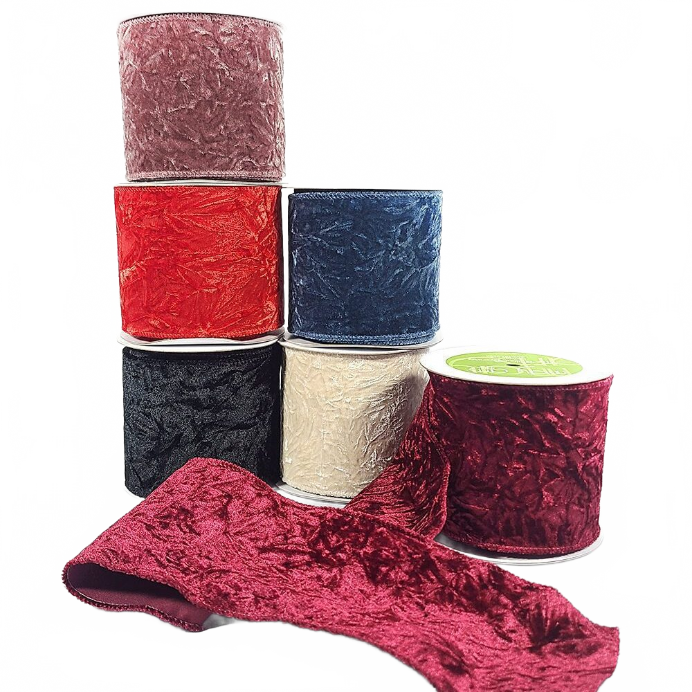 4 Inch Crushed Velvet Ribbon With Wired Edge