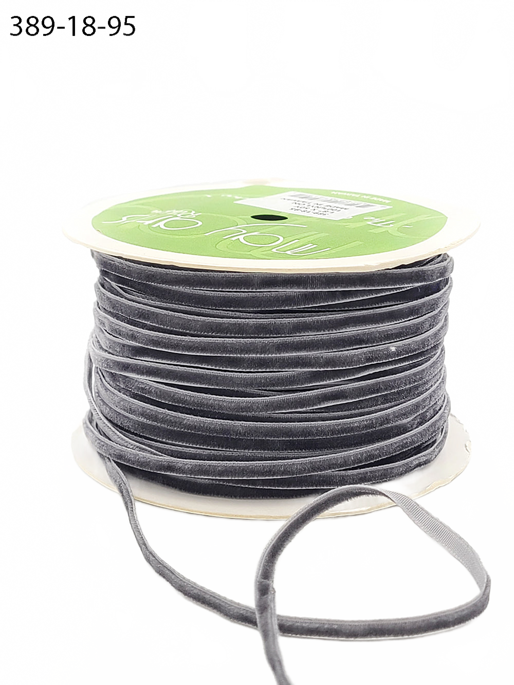 1/8 Inch Charcoal Velvet String Cord Ribbon With Woven Edge