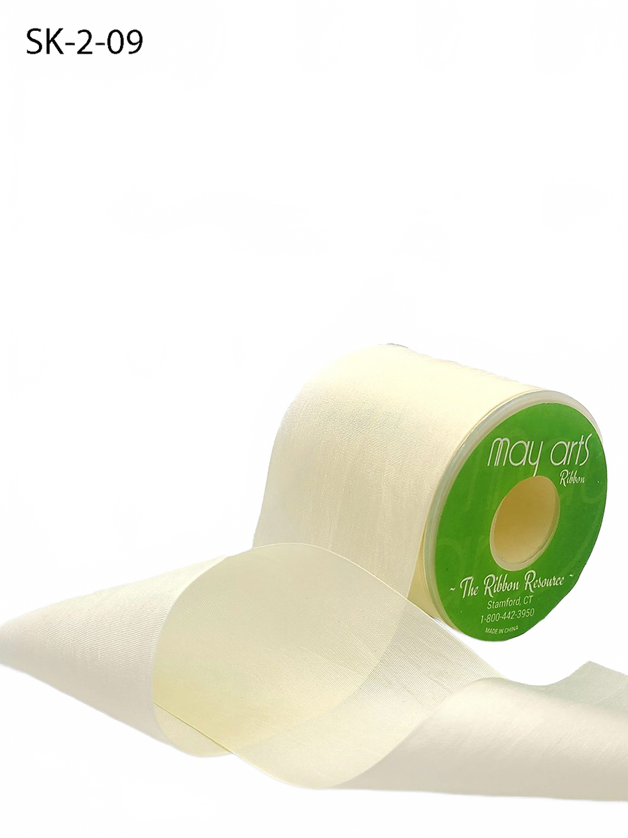 2 Inch 100% Hand-Dyed Ivory Buttercream Silk Ribbon With Woven Edge