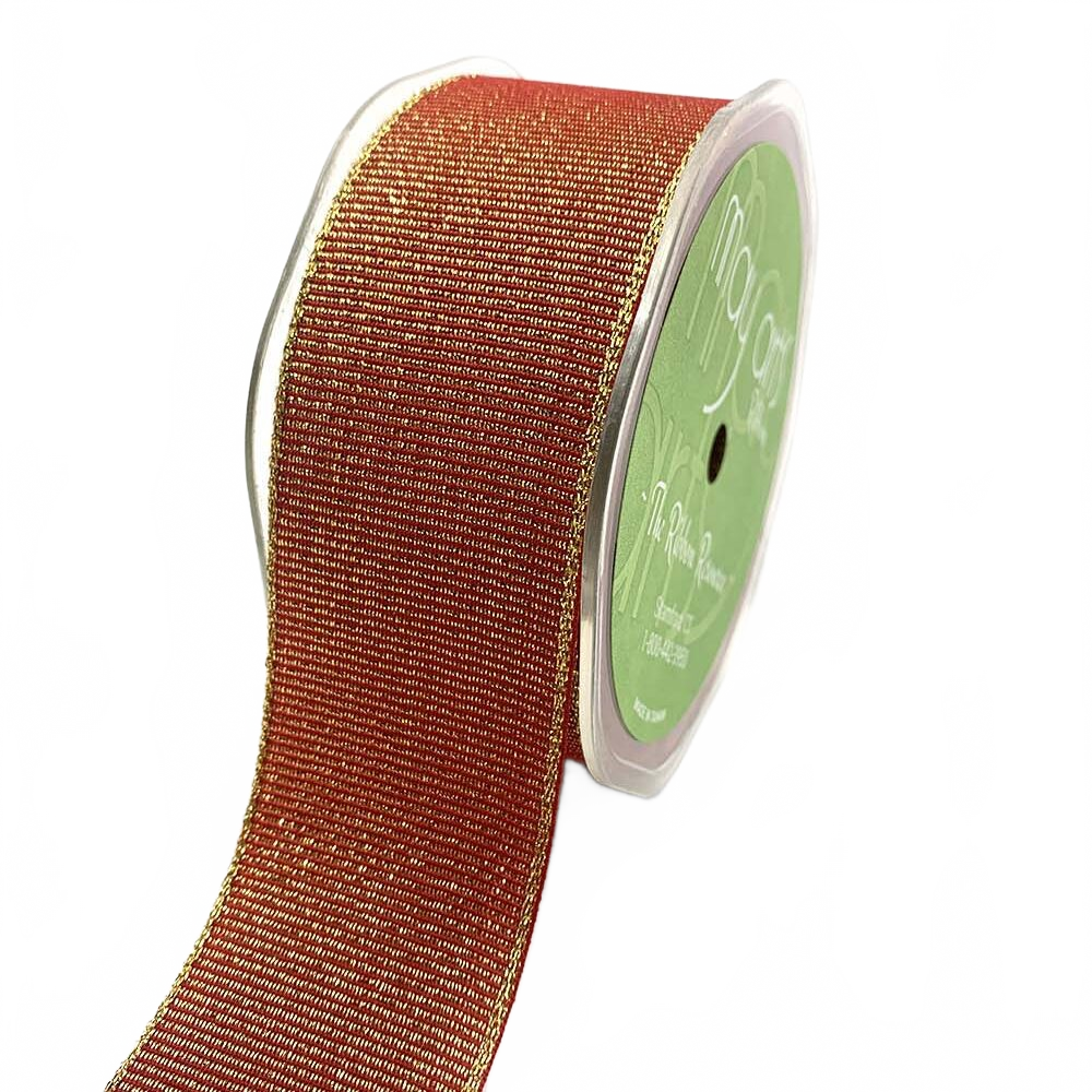 ~1.5 Inch (40Mm) Woven Metallic Shimmer Red/Gold Grosgrain Ribbon