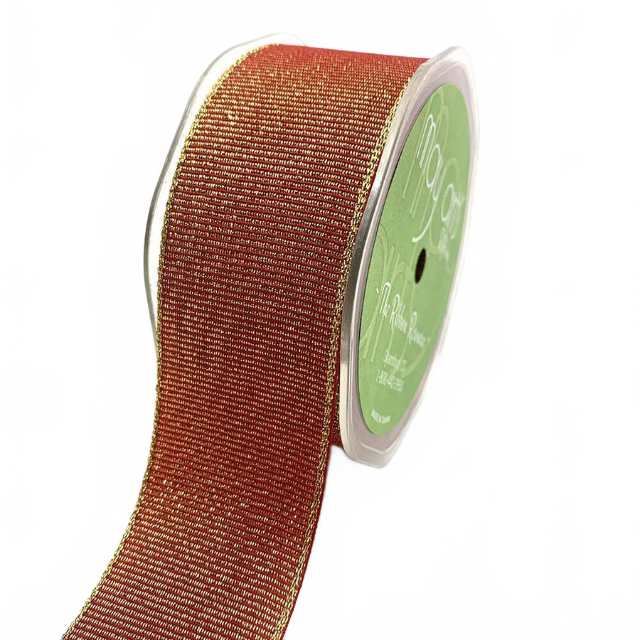 ~1.5 Inch (40Mm) Woven Metallic Shimmer Red/Gold Grosgrain Ribbon