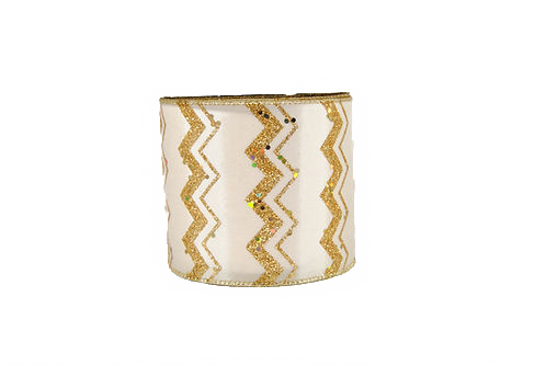 Ribbon 2.5" Glitter Chevron Gold And Ivory