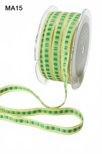 3/8 Inch Center Square Woven Light Green/Green Squares Ribbon