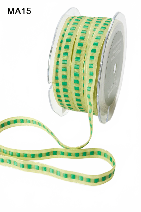 3/8 Inch Center Square Woven Light Green/Green Squares Ribbon