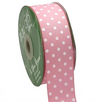 1.5 Inch Pink/White Dots Grosgrain Printed Dots Ribbon With Woven Edge