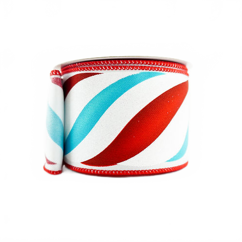 Ribbon 2.5" Swirl Candy Red, White And Turquoise