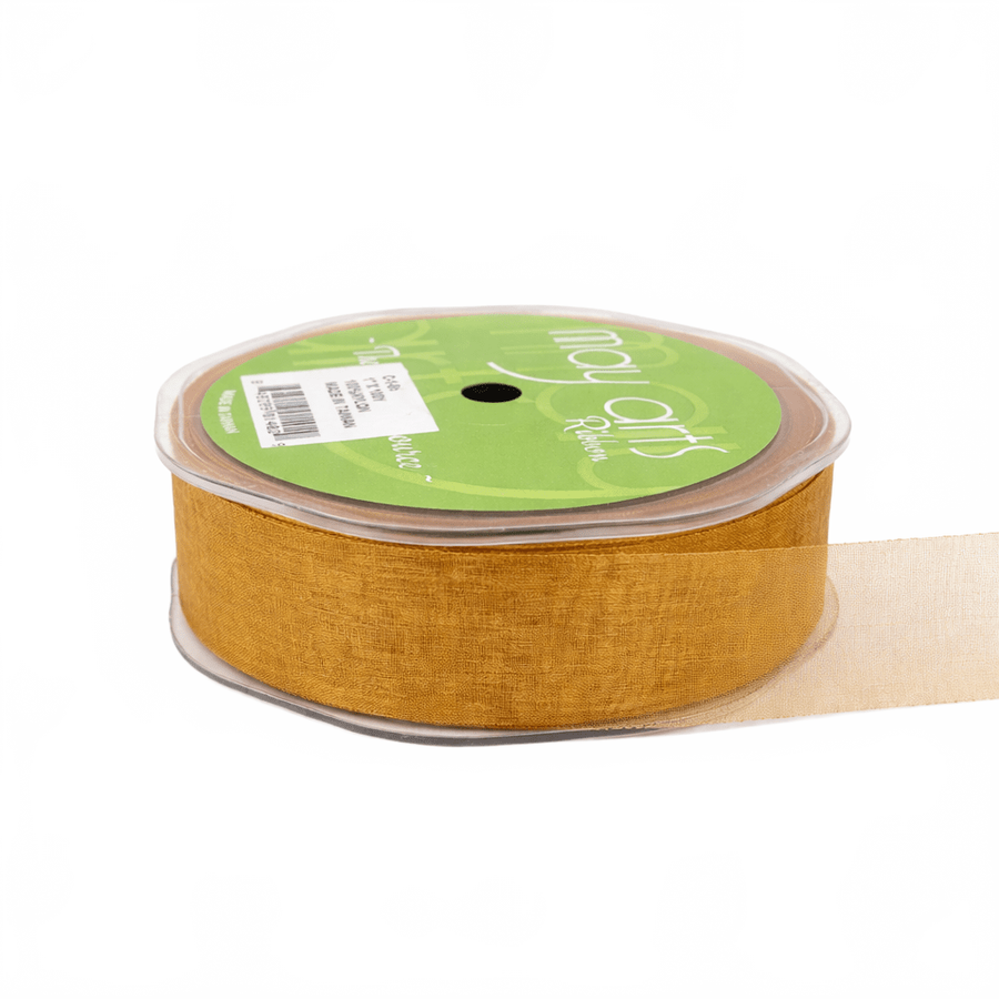 1 Inch Soft Shimmer Pumpkin Sheer Ribbon With Cut Edge
