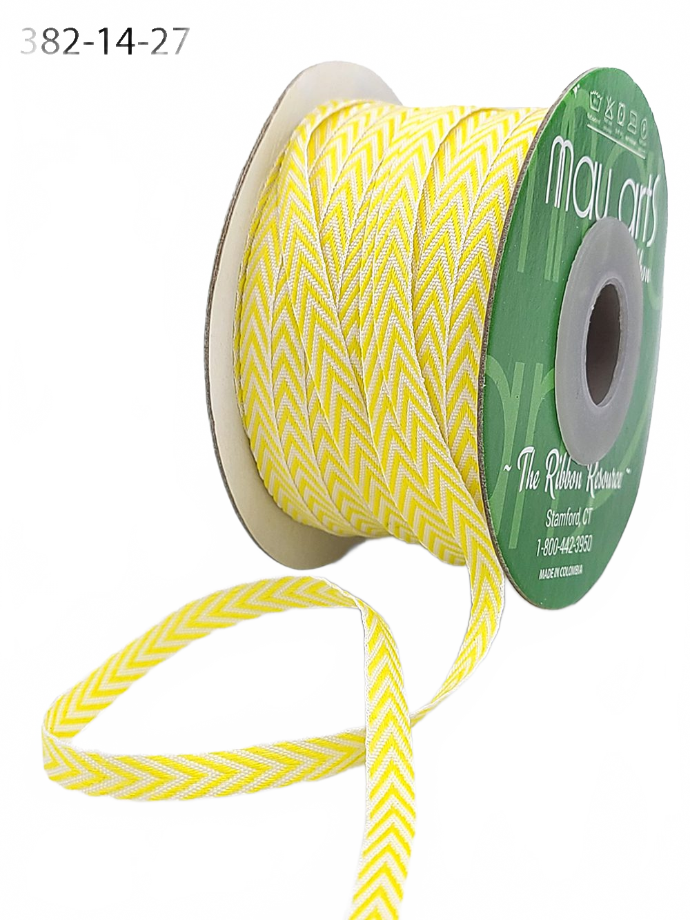 1/4 Inch Yellow Twill Chevron Stripe Ribbon With Woven Edge