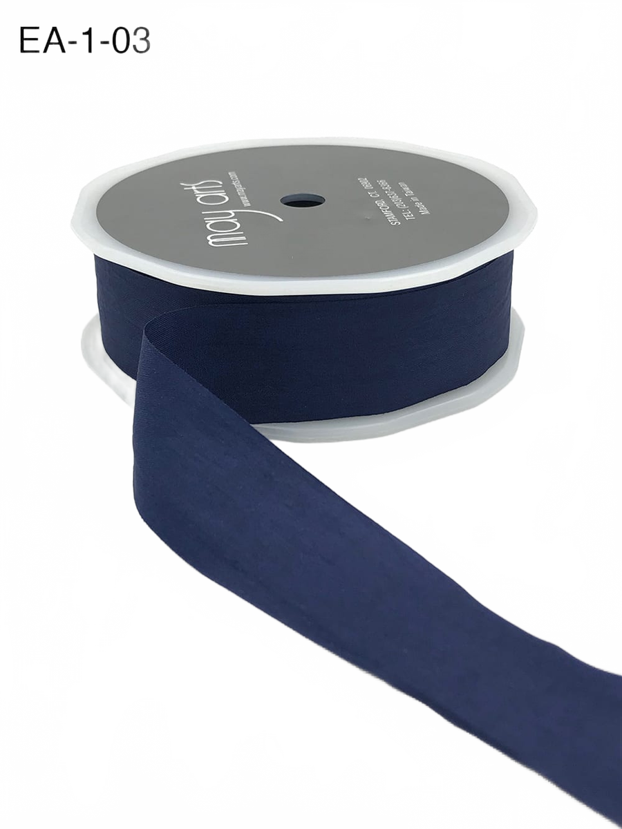 1 Inch Wrinkled Faux Navy Silk Ribbon With Cut Edge