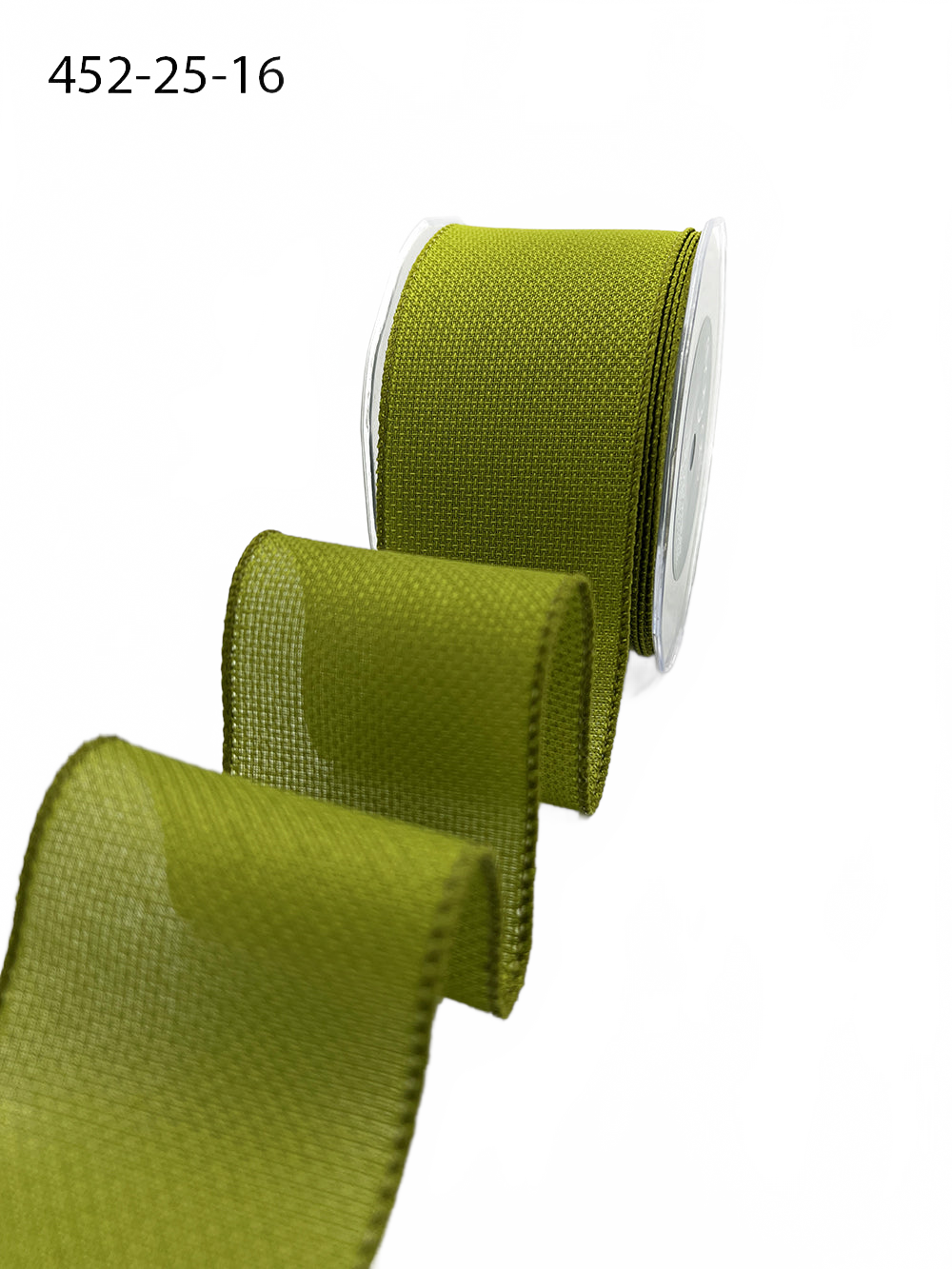 2.5 Inch Woven Textured Green Ribbon With Wired Edge