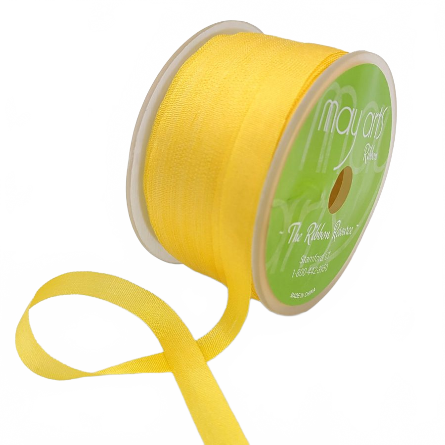 100% Hand-Dyed 1/4 Inch Lemon Silk Ribbon With Woven Edge