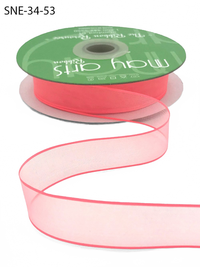 ~3/4 Inch Soft Neon Watermelon Sheer Ribbon With Thin Solid Edge