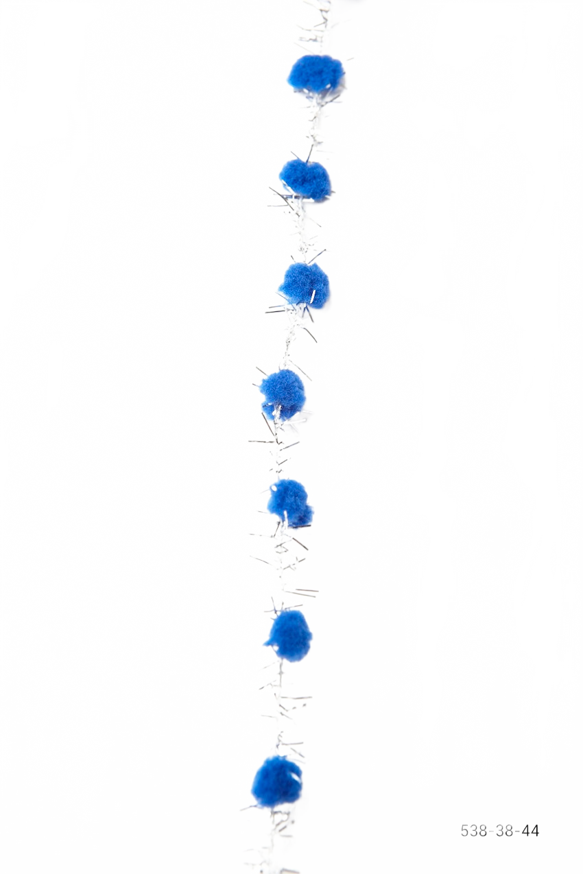 3/8 Inch Pom Pom With Blue/Silver Metallic Fringe