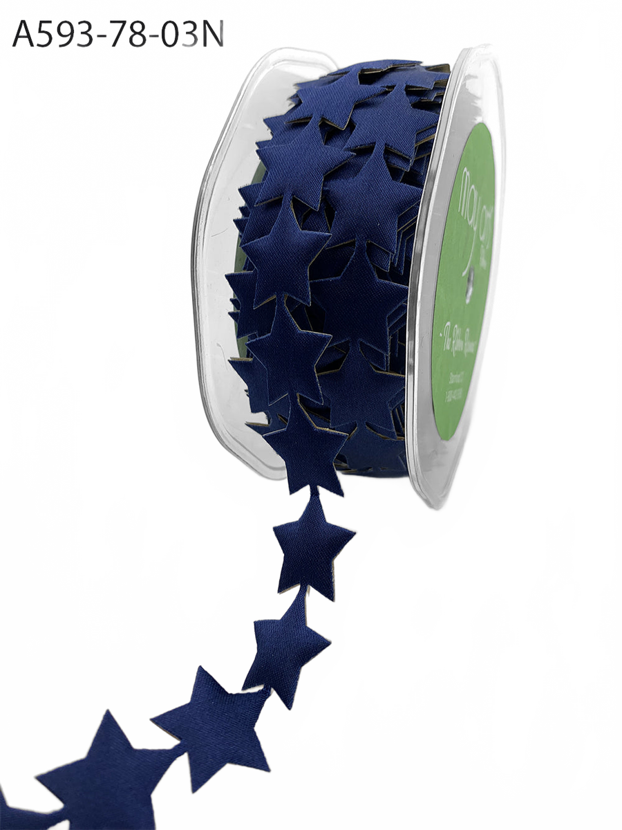 7/8 Inch Jumbo Adhesive Navy Blue Satin Star Ribbon
