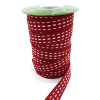 5/8 Inch Red/Pink Grosgrain Triple Woven Thread With Woven Edge Ribbon