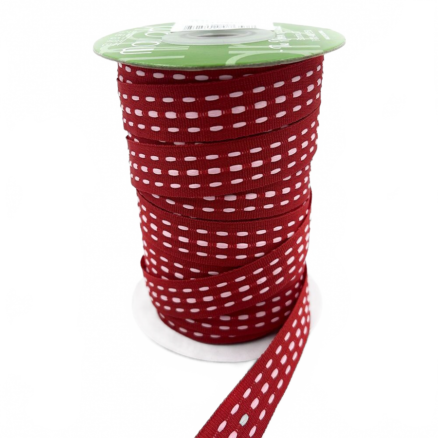 5/8 Inch Red/Pink Grosgrain Triple Woven Thread With Woven Edge Ribbon