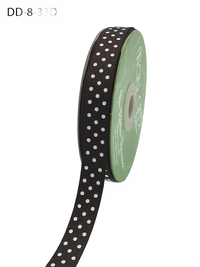 5/8 Inch Brown/White Dots Grosgrain Printed Dots Ribbon With Woven Edge