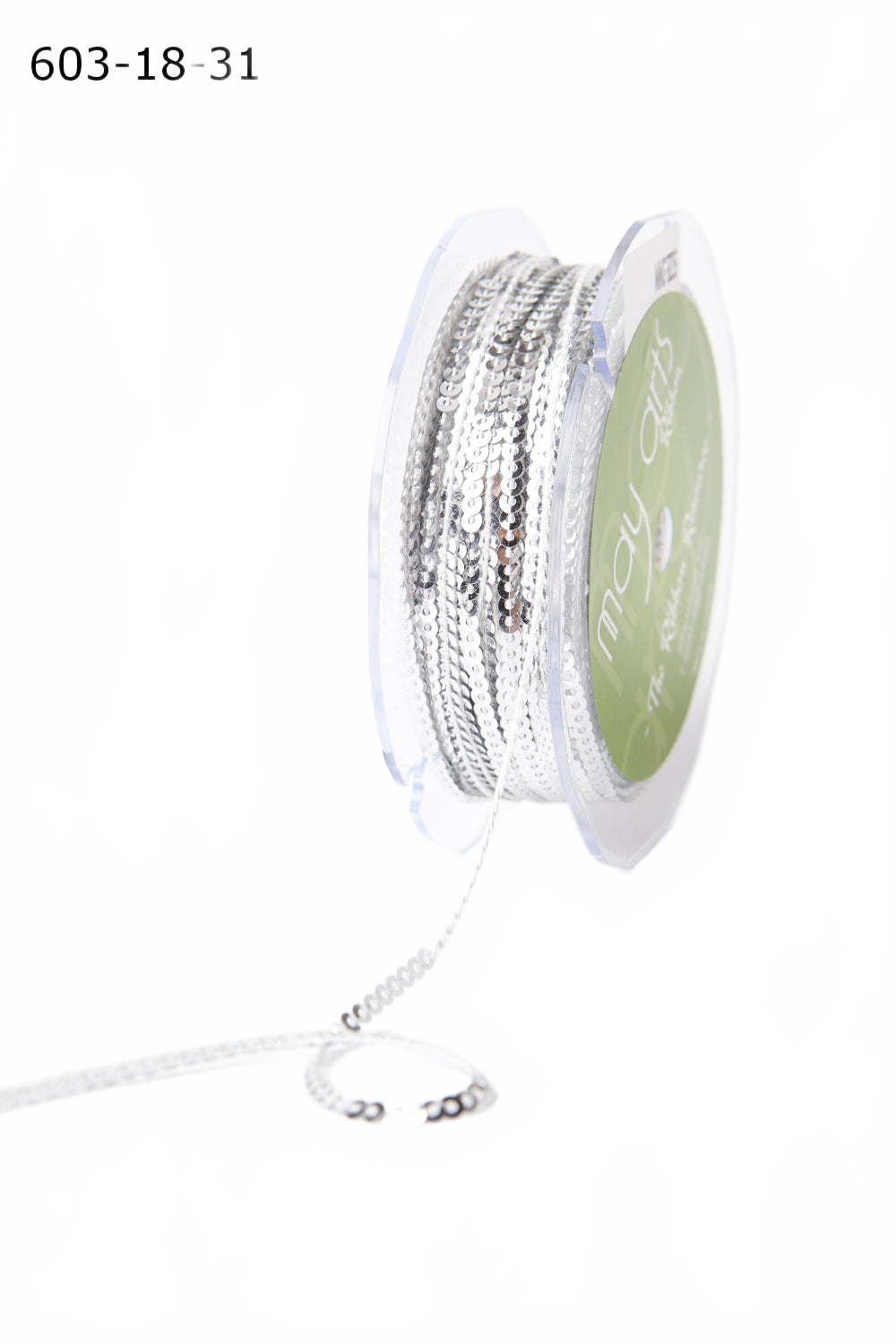 1/8 Inch Mini Sequin Single Strand Silver Ribbon