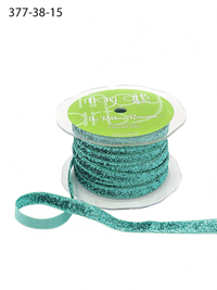 3/8 Inch Woven Metallic Teal Velvet Ribbon With Woven Edge