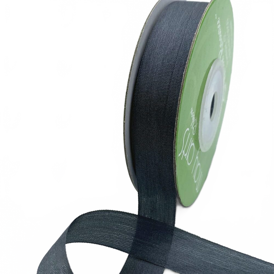 1/2 Inch 100% Hand-Dyed Charcoal Silk Ribbon With Woven Edge