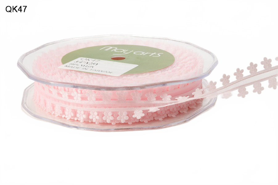 3/4 Inch Pink Organza Daisy Edge Ribbon