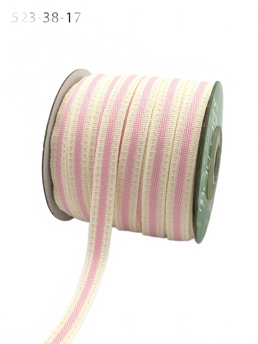 3/8 Inch Solid Color Band Ivory/Pink Ribbon With Natural Woven Stitched Edge