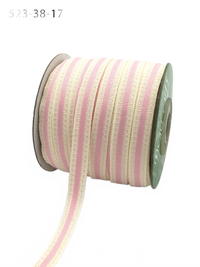 3/8 Inch Solid Color Band Ivory/Pink Ribbon With Natural Woven Stitched Edge