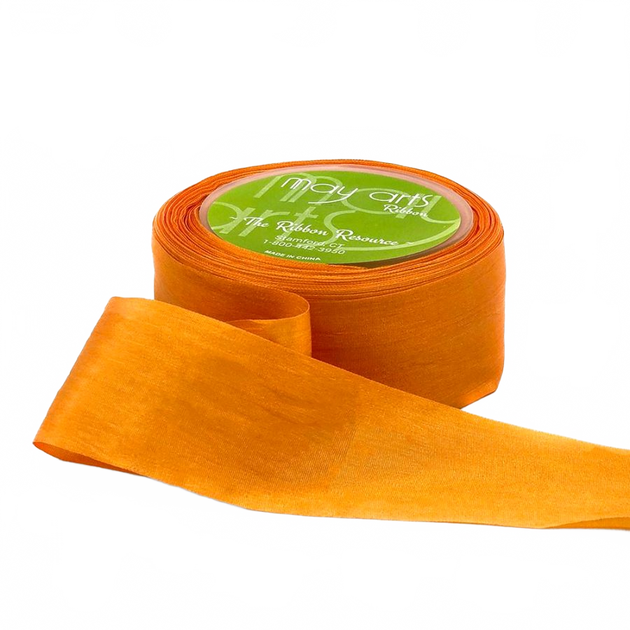 1.25 Inch 100% Hand-Dyed Orange Silk Ribbon With Woven Edge