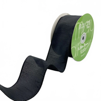 2.5″ Black Dupioni Ribbon With Wired Edge