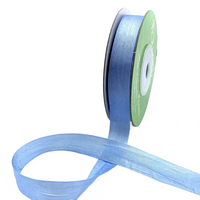 1/2 Inch 100% Hand-Dyed Cerulean Silk Ribbon With Woven Edge