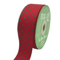 1.5 Inch Red/Green Dots Grosgrain Printed Dots Ribbon With Woven Edge