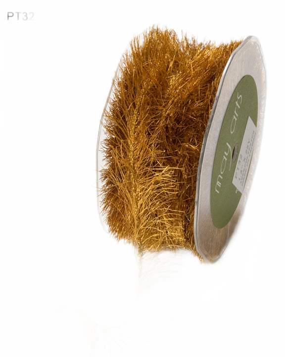 1 Inch Antique Gold Metallic Feather Eyelash Wired String Cord Ribbon