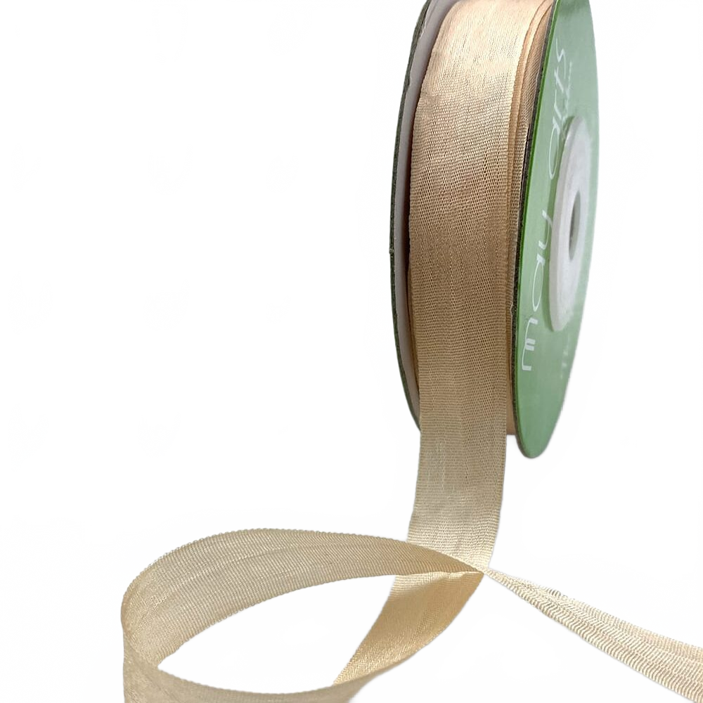 1/2 Inch 100% Hand-Dyed Peach Champagne Silk Ribbon With Woven Edge