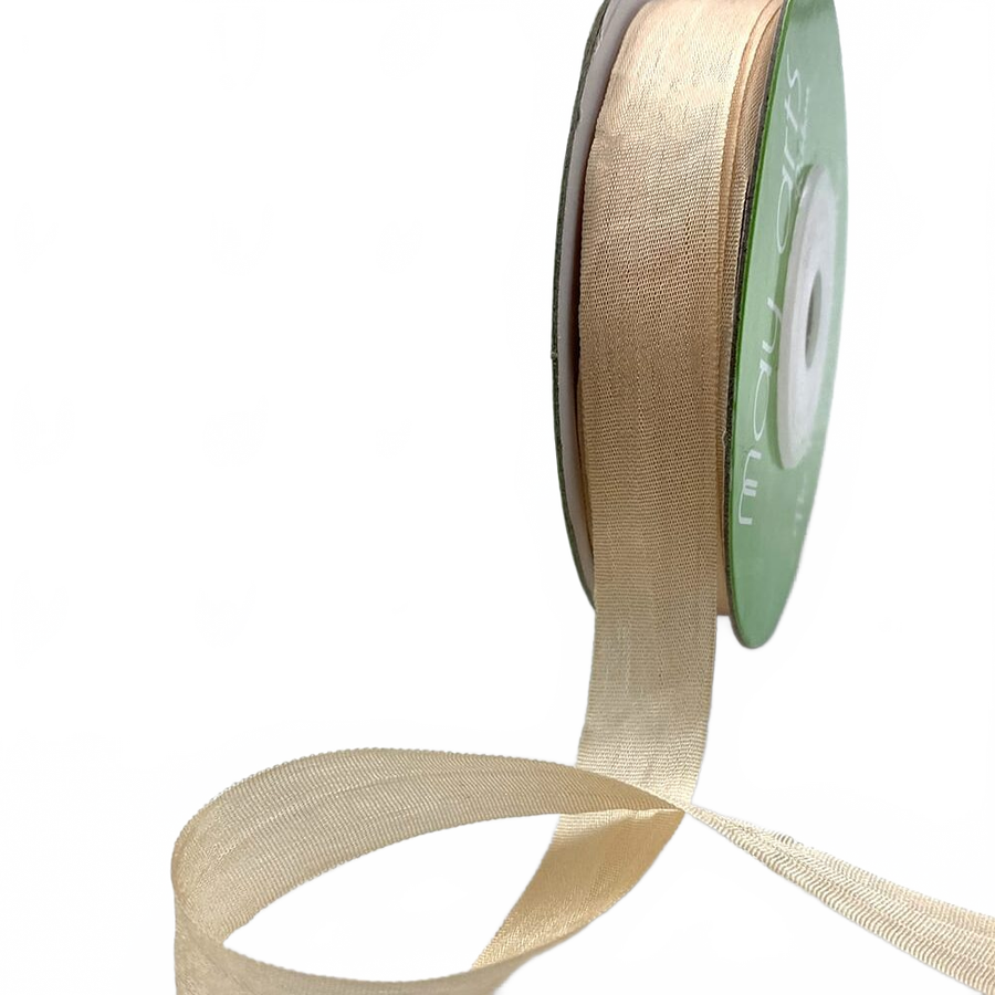 1/2 Inch 100% Hand-Dyed Peach Champagne Silk Ribbon With Woven Edge