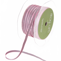 3/16 Inch Checkered Gingham Pink/Black Ribbon With Woven Edge