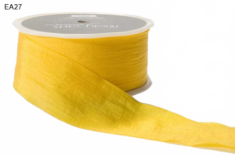 1.5 Inch Wrinkled Faux Yellow Silk Ribbon With Cut Edge