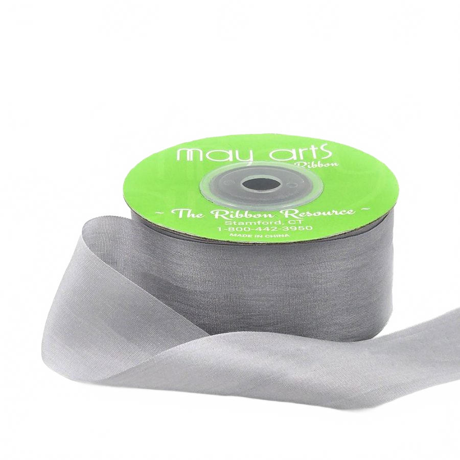 1.25 Inch 100% Hand-Dyed Grey Silk Ribbon With Woven Edge