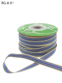 3/8 Inch Woven Royal Blue/Oatmeal Sripes Grosgrain Stripe Ribbon With Woven Edge