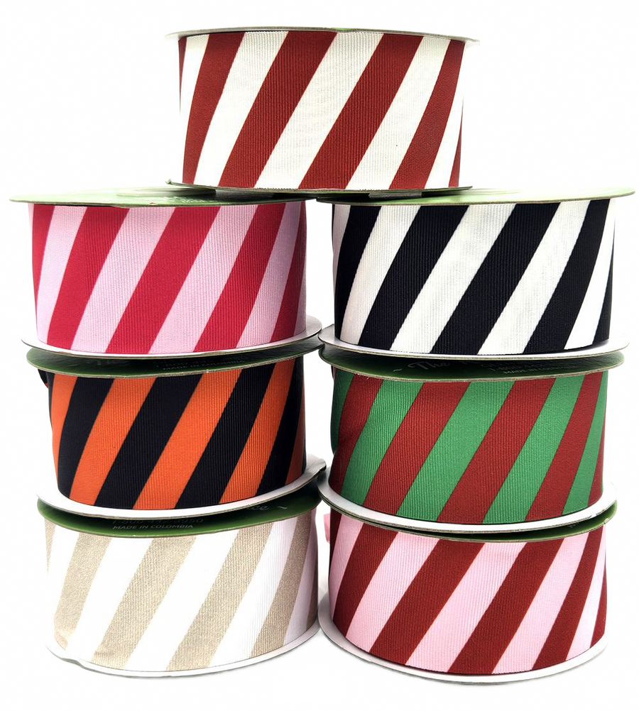 2 Inch Modern Diagonal Striped Grosgrain Ribbon With Woven Edge