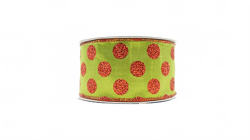 Glitter Polka Dot Ribbon 2.5" Lime Green And Red