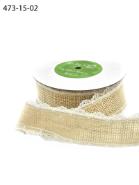 1.5 Inch Burlap Ribbon With Wired Lace Edge
