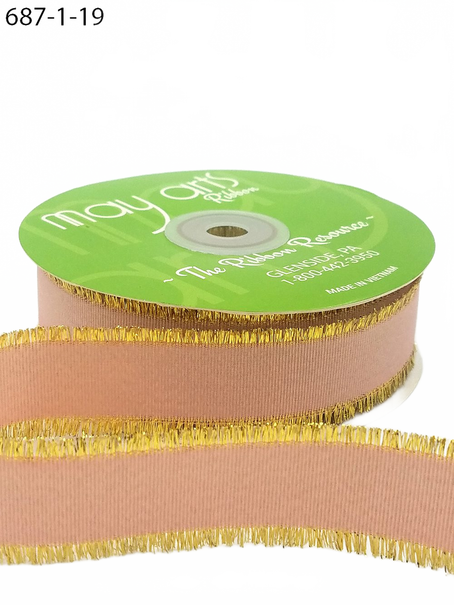 1″ Fringe Metallic Mauve/Gold Grosgrain Ribbon