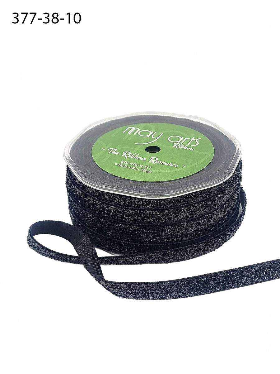 3/8 Inch Woven Metallic Black Velvet Ribbon With Woven Edge